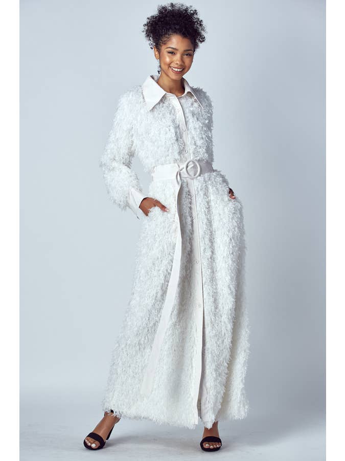 QMP Moda - Wholesale Jacket - Women's - FAUX OSTRICH FUR MAXI JACKET WITH BELT 6