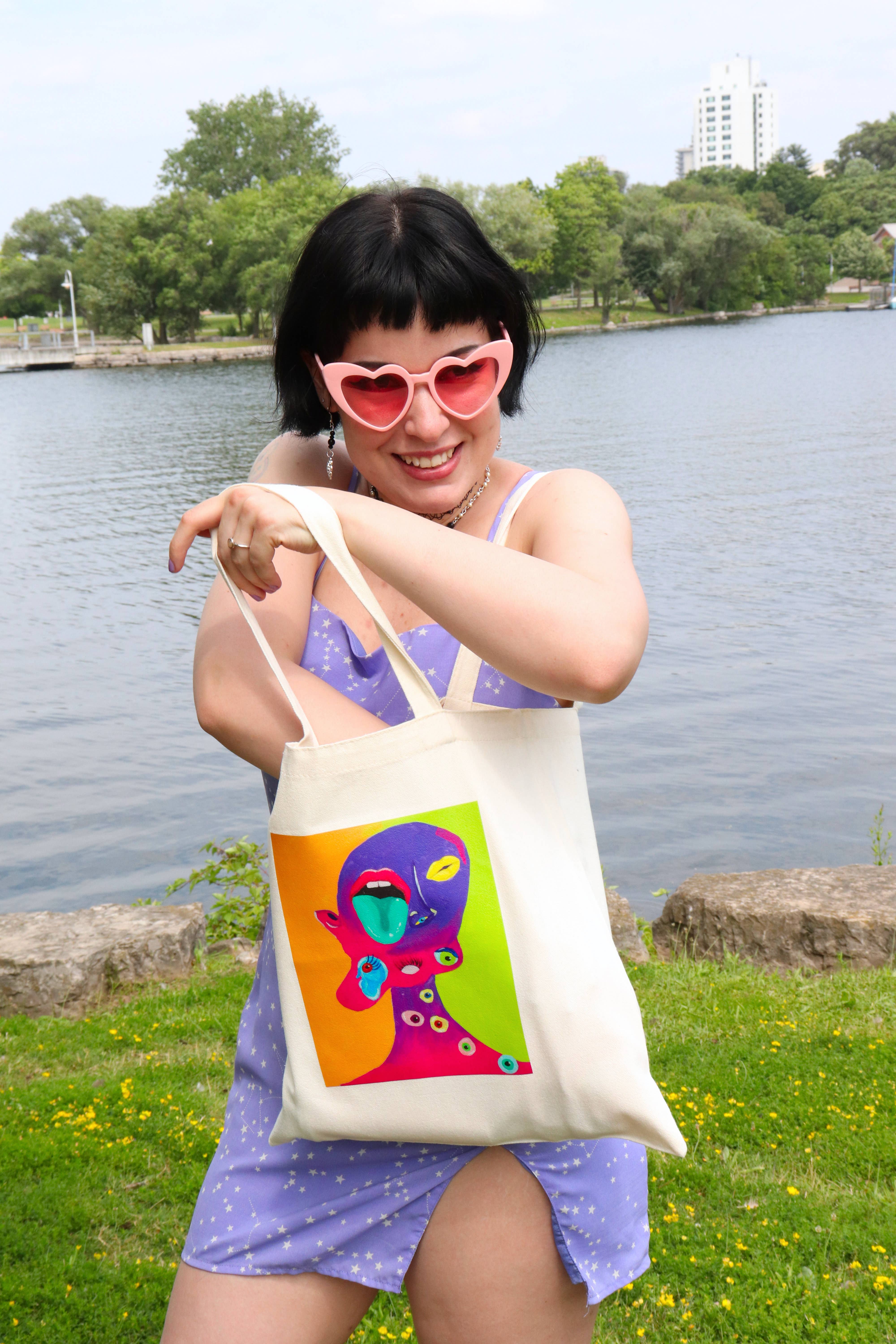 Sticker Hardly Know Her - Wholesale Tote Bag - Women's - Abstract Contemporary Face Tote Bag - Original Artwork1