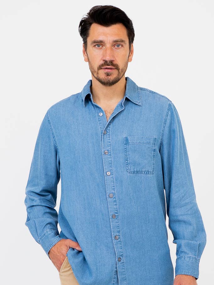 Camisa Cory para Homem, Denim Leve em Tencel por atacado de Blue Sky Clothing Co LLC