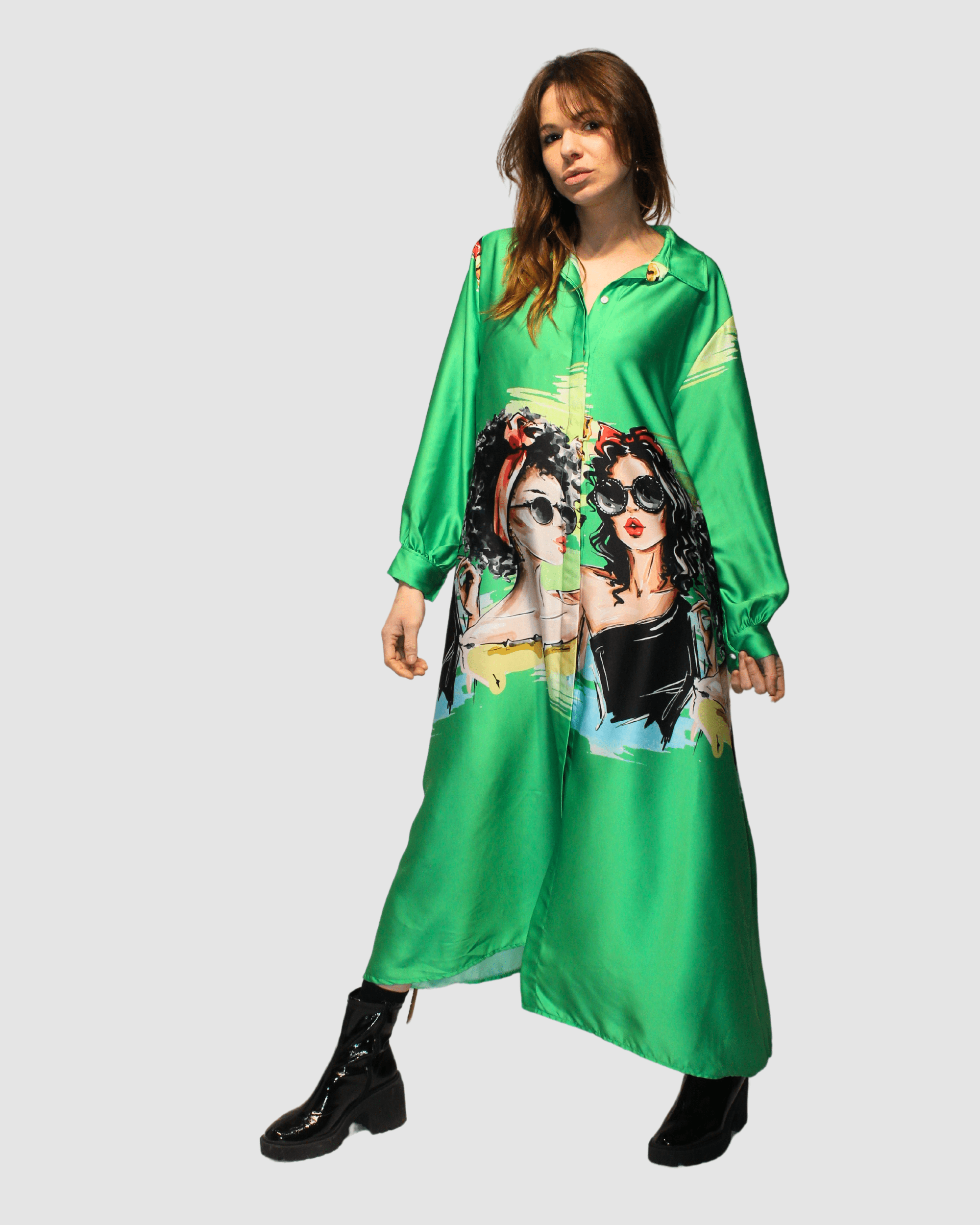 BanBat – Engroshandel Kjole - Dame – Satinskjortekjole med trykt mønster - REF: 307369