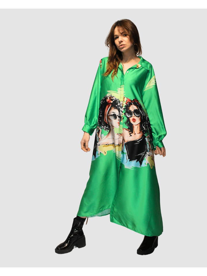 BanBat – wholesale Klänning - Dam – Satintryckt skjortklänning - REF: 307369