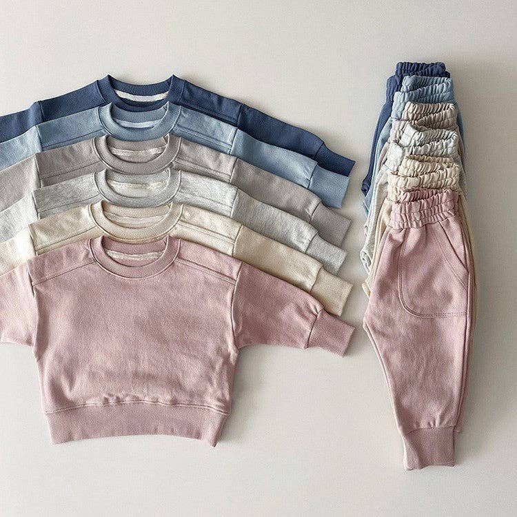 MyKids-USA® - Wholesale Top & Pant Set - Kids - Autumn Baby Kids Unisex Casual Solid Color Long Sleeves Pullover and Pocketed Pants Clothing Set2
