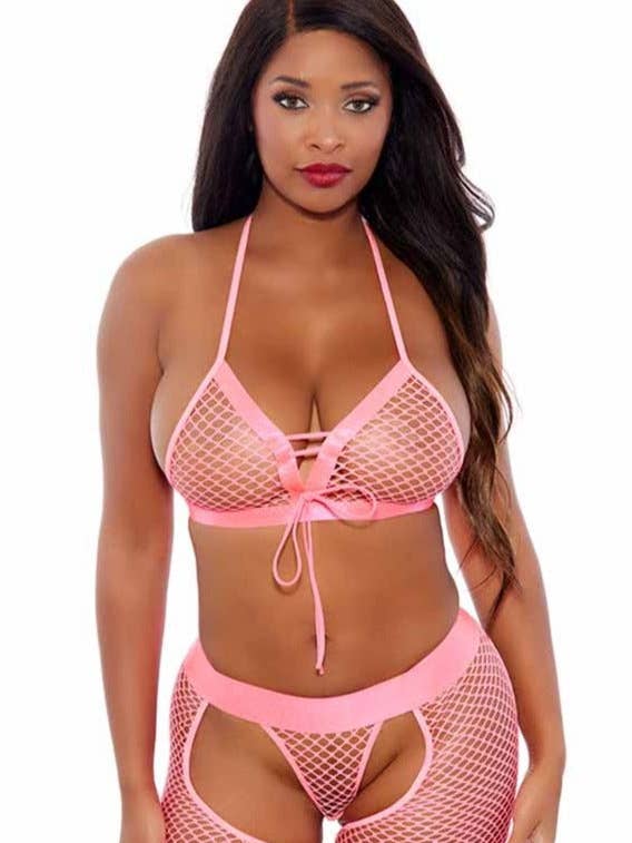 Three-Piece Fishnet Set for wholesale by Popsi Lingerie