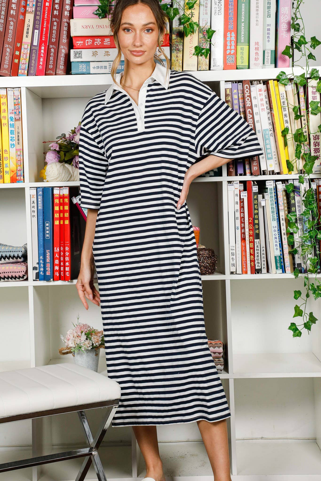 Armada Vestido polo estampado a rayas con hombros descubiertos VD82307 de venta al por mayor en Faire4