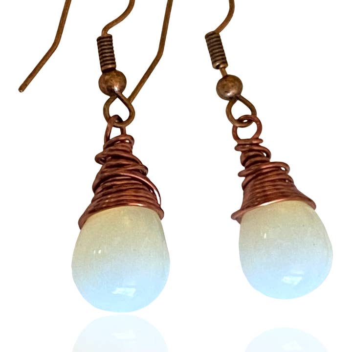 Opalite Drop Earring with copper organic knots for wholesale by Casa Kira