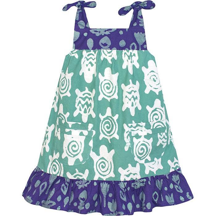 Enfants : Robe à poches : Tortues - Sauge-Organique pour la vente par Global Mamas