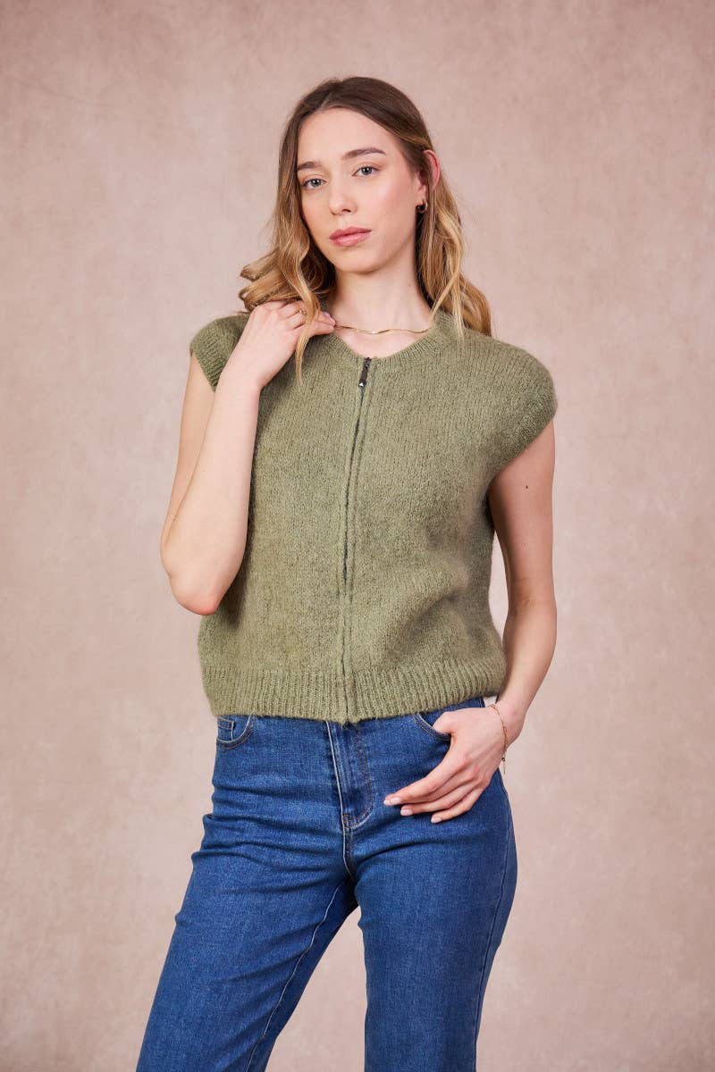 Calie Paris - Vendita all'ingrosso Maglione tricot - Donna - Gilet Senza Maniche con Zip – Misto Mohair19