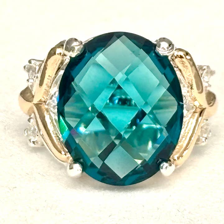 Bague en argent sterling 925 avec accents en or 10K, aigue-marine (Copie) (Copie) pour la vente par QURI