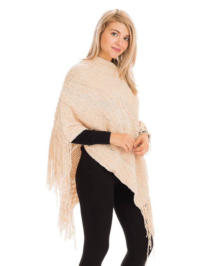 Cap Zone - Wholesale Poncho - Women's - Diamond Knit Plush Like Poncho