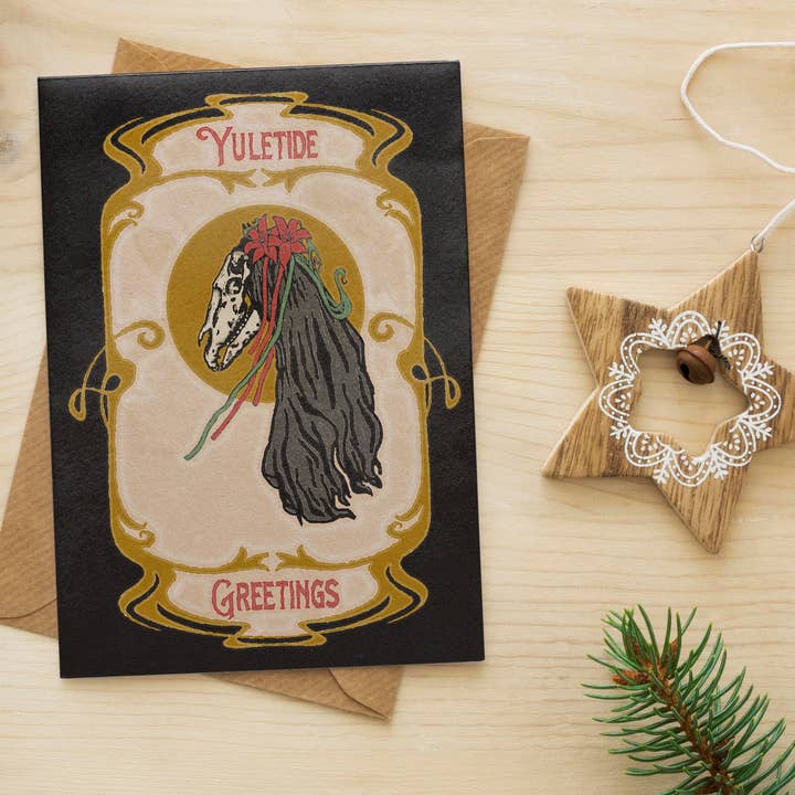 Mari Lwyd Christmas Card for wholesale by Cluster Funk Studio