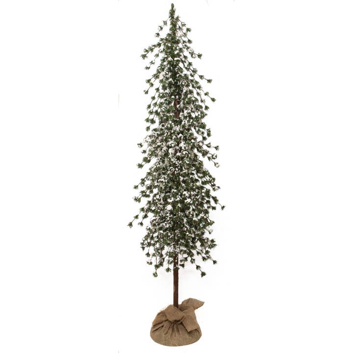 Glistening Snowy Mini Ming Pine Tree w/Burlap Base - 5 Ft. for wholesale by CWI Gifts