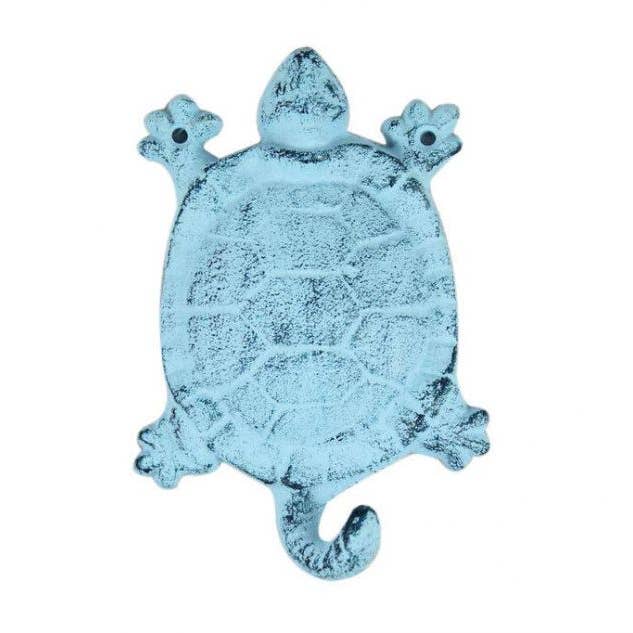 Gancho de chave de tartaruga de ferro fundido caiado de branco azul escuro 6" por atacado de Hampton Nautical