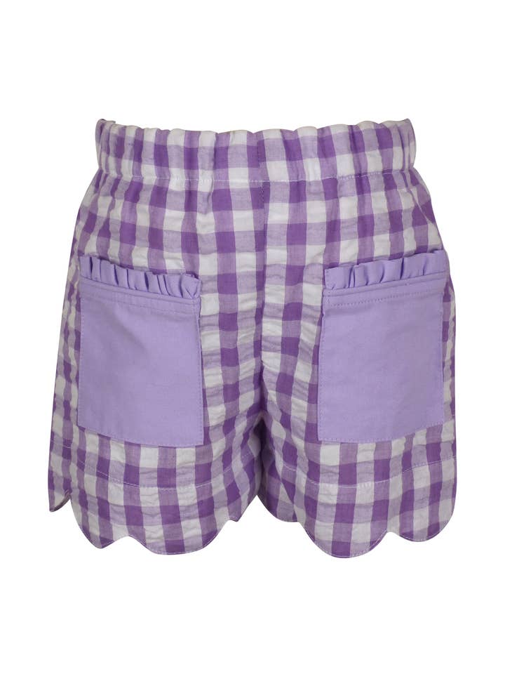 The Yellow Lamb - Wholesale Korte broeken - Kinderen - Katie Shorts in paarse gingham seersucker