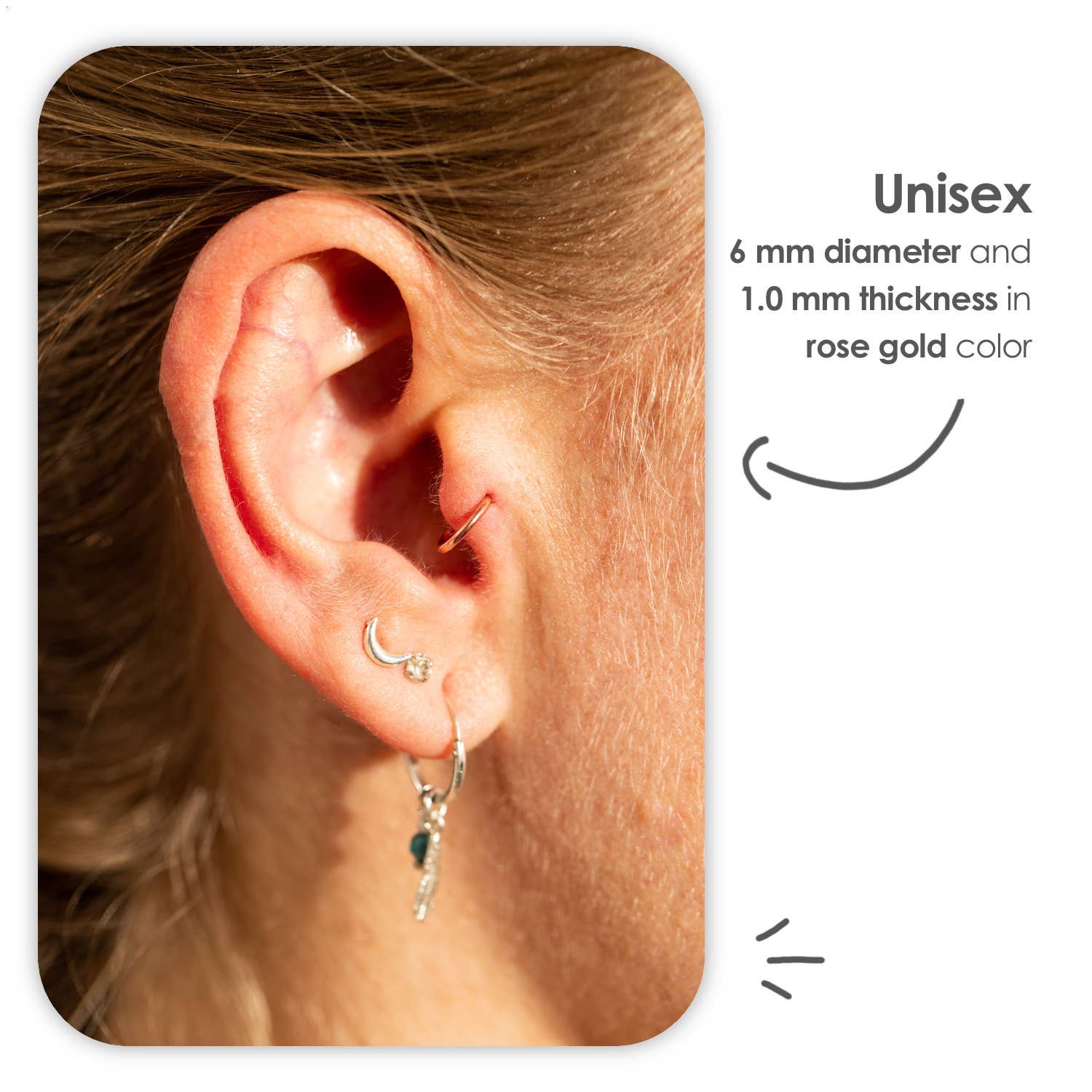 MATTISE - Vendita all'ingrosso Orecchini singoli - Anello Piercing in Acciaio Chirurgico color Oro Rosa0