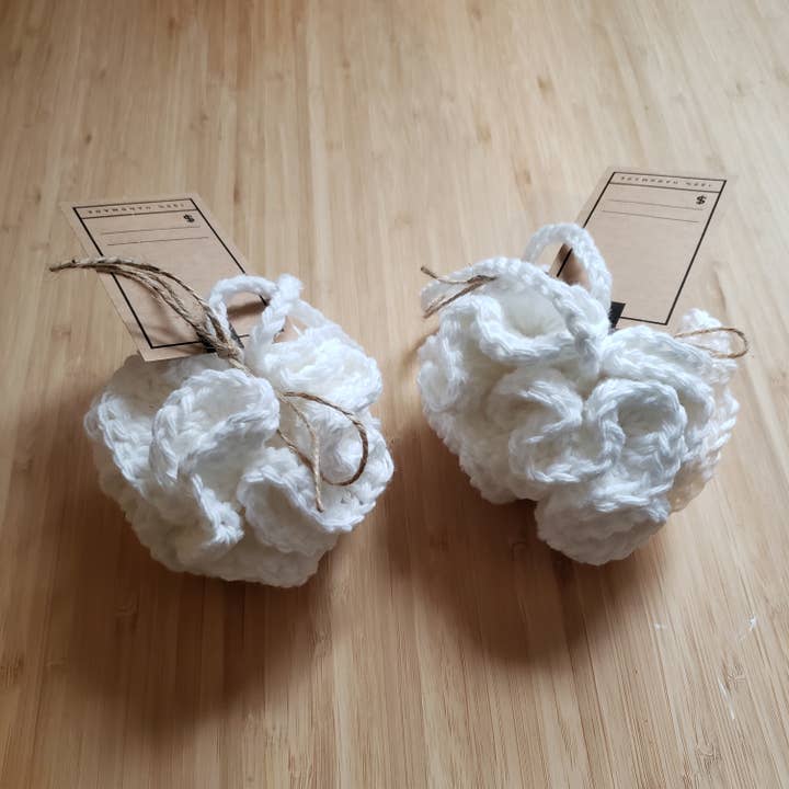 White Bath Pouf for wholesale by Artsyarn