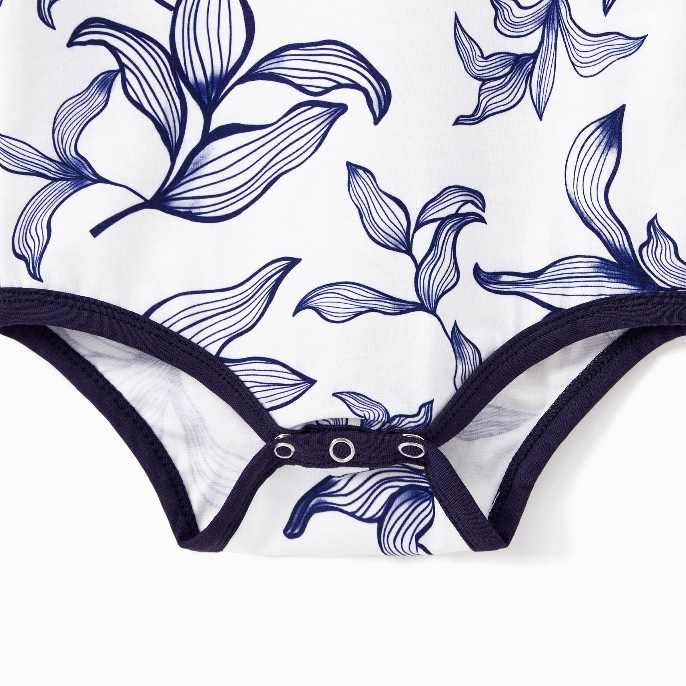 Azul Conjunto familiar a juego con camiseta floral o vestido sin mangas con cuello en V de venta al por mayor en Faire6