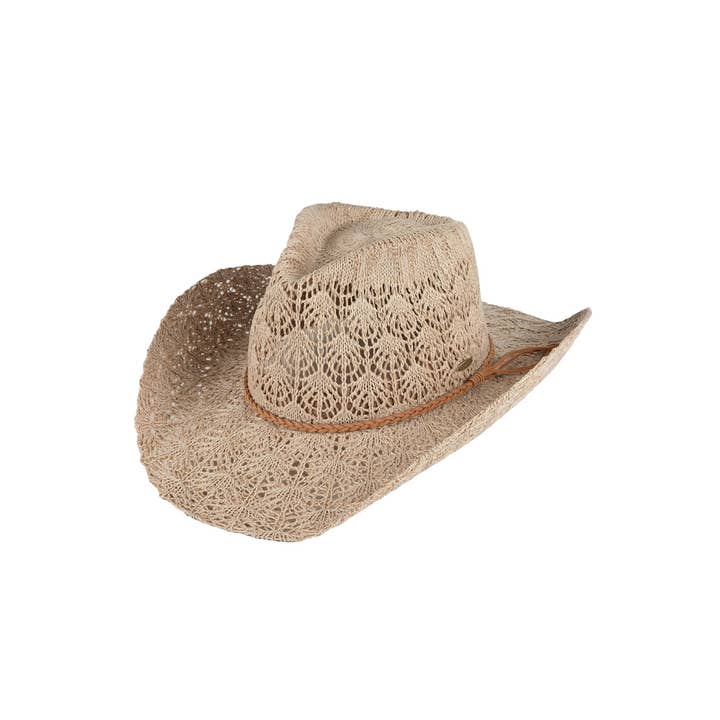 Hana – Chapéu de cowboy - Mulher por atacado – Chapéu de Cowboy de Tricô com Cordão em Ferradura C.C2