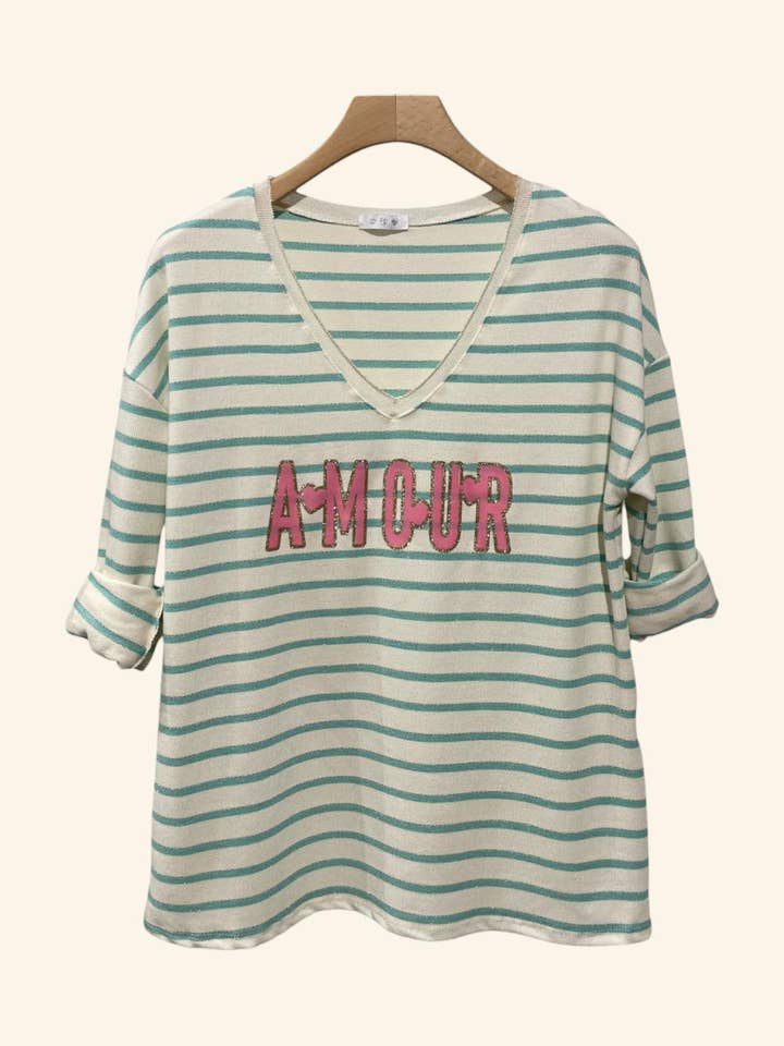 Striped V-Neck Top "LOVE" Art 7604 for wholesale by Nota bene