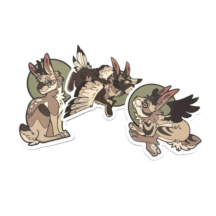 Folk Rabbit Trio Sticker Set for wholesale by Playing Possum Clothing Co.