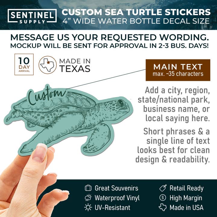 Sentinel Supply - Wholesale Sticker - Custom Sea Turtle Stickers - Name Drop Beach Decals