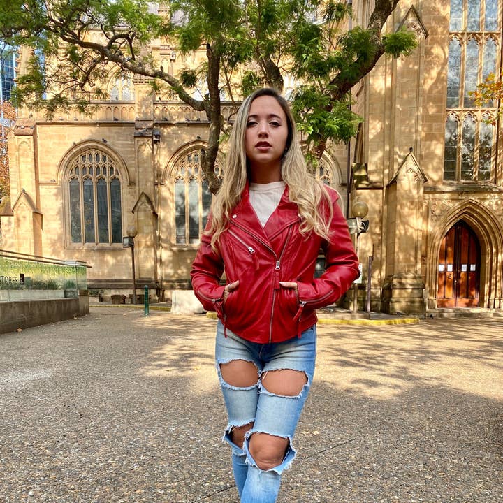 Chaqueta de piel HAARLEM KOZA 11150 para mujer, color rojo para venta al por mayor de HAARLEM