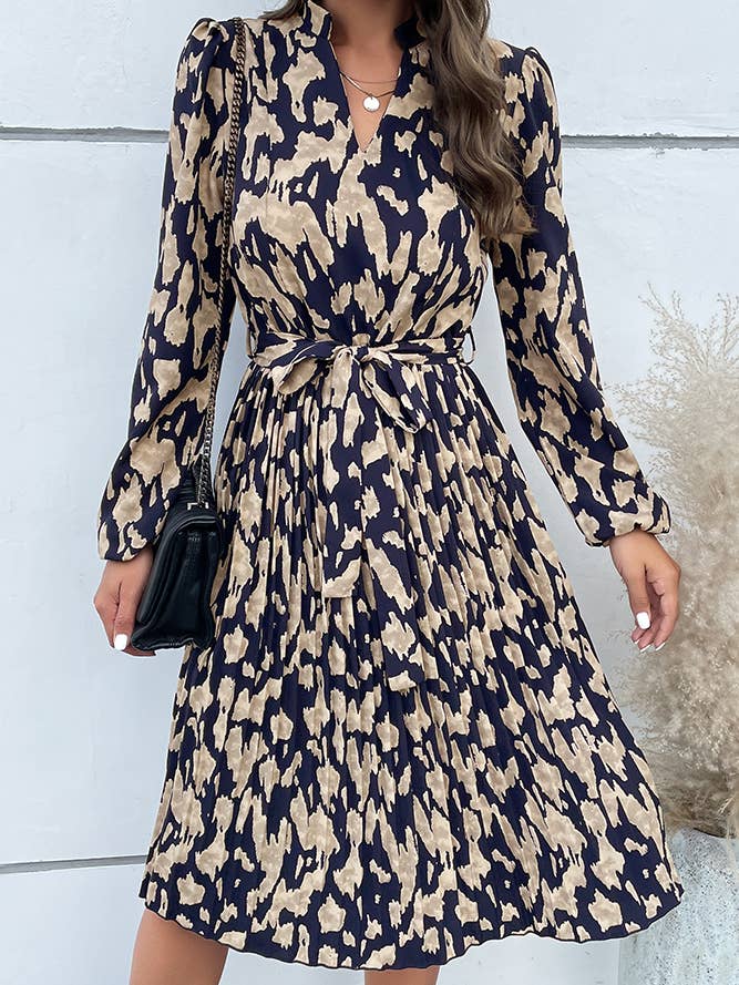 Jurk met V-hals en geruite print BFZY327 voor wholesale door UNISHE