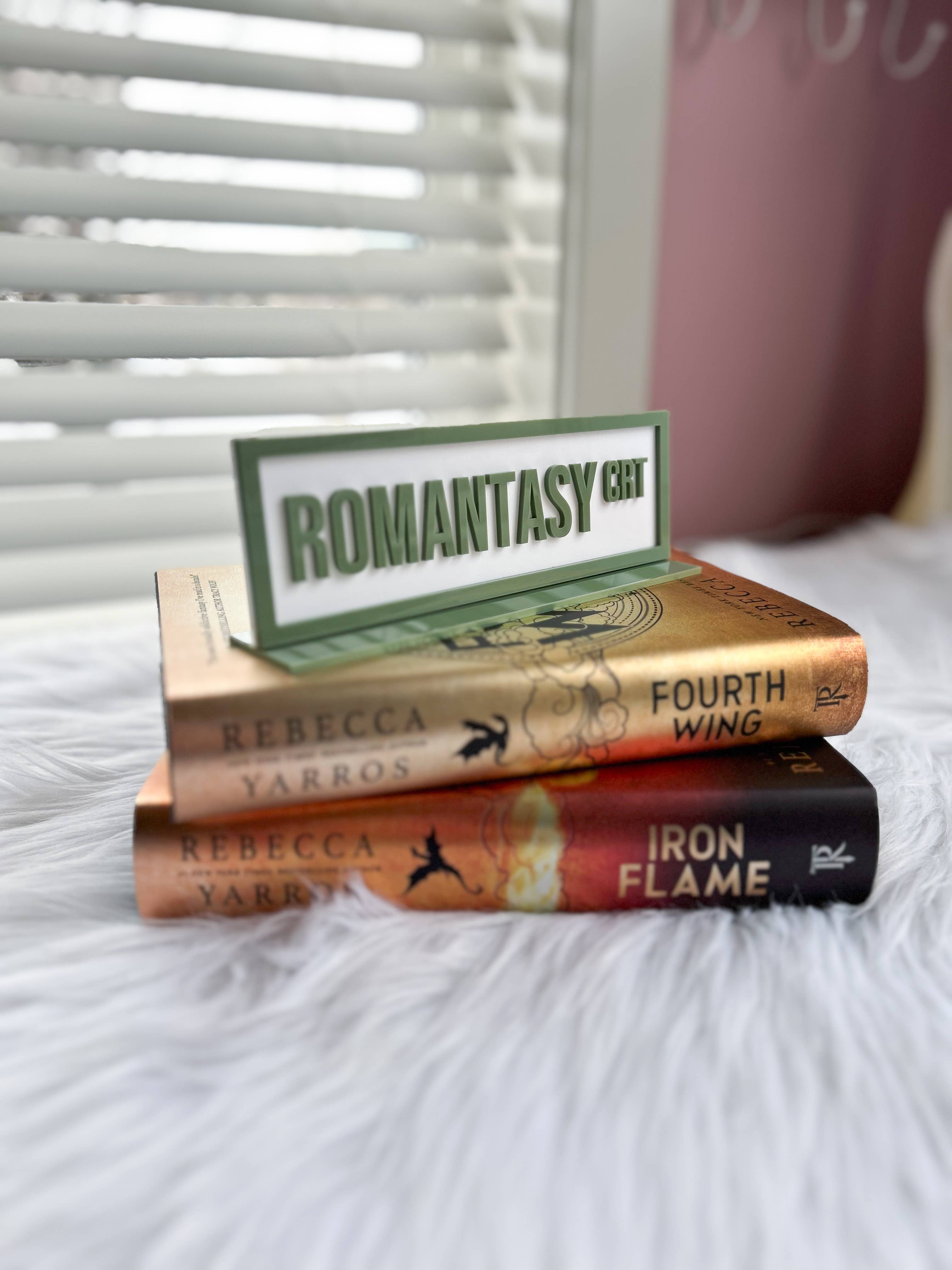 The Bookish Bird Co. - Wholesale Sign - Romantasy Crt Acrylic Shelf Sign w/ Stand1