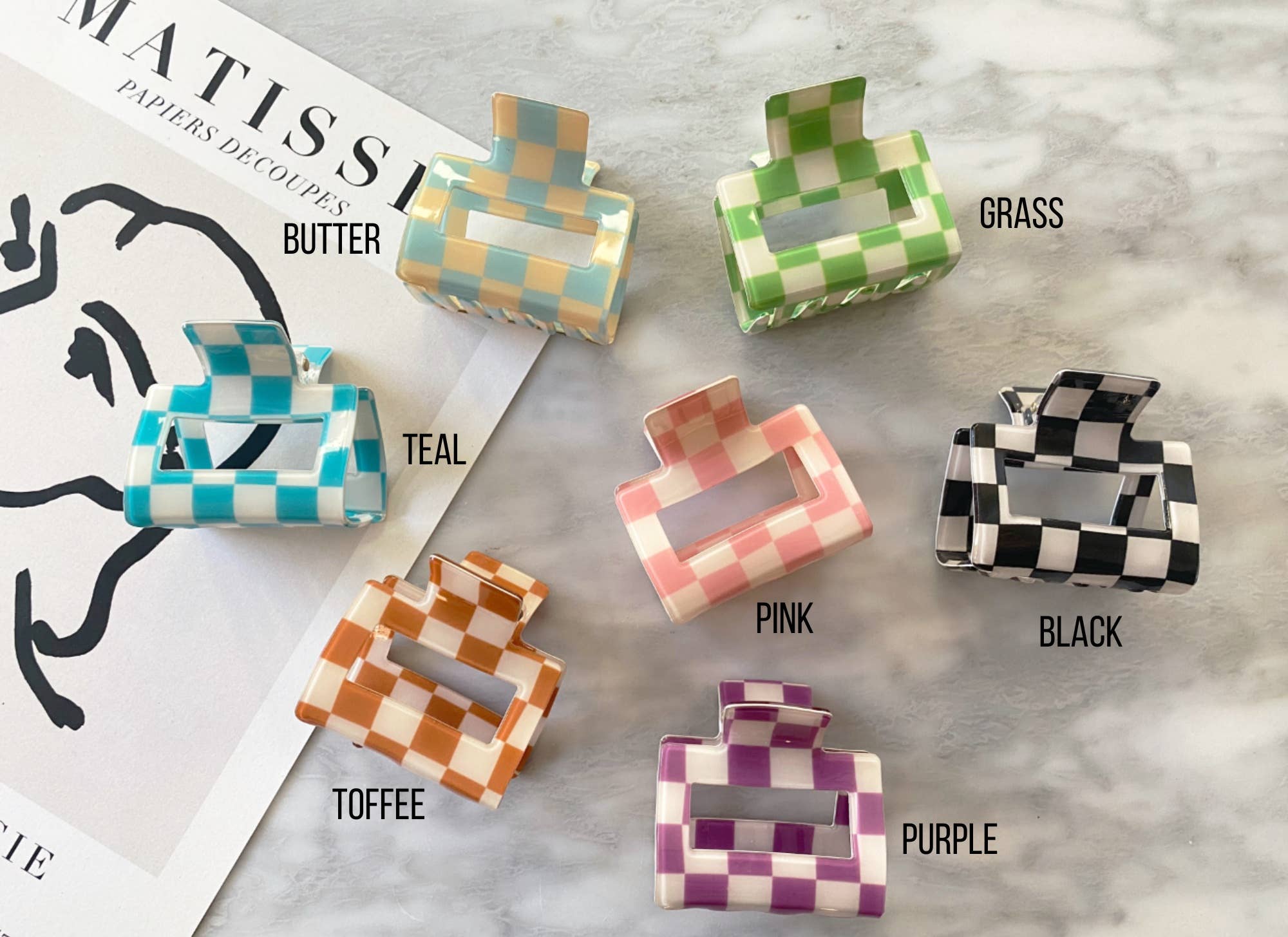 LoveLina – Clips para cabelo - Mulher por atacado – Prendedores de cabelo quadriculados de 5 cm - CAMILA CHECKERED1