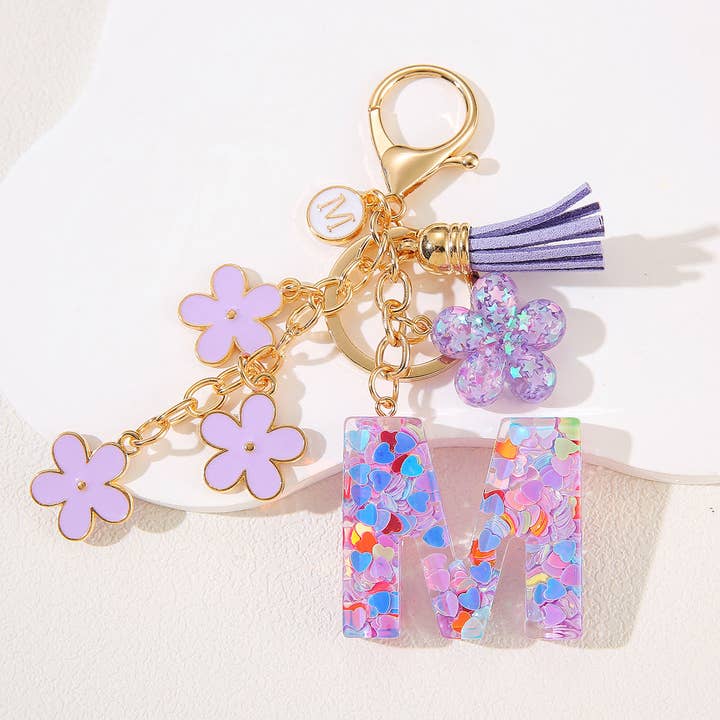 Mio Queena - Wholesale Keychain – Women's - Purple Resin Initial Charm Keychain Bag Ornaments24