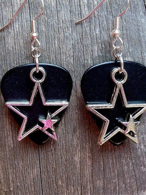 Double Star Charm Guitar Pick Earrings for wholesale by Simply Raevyn