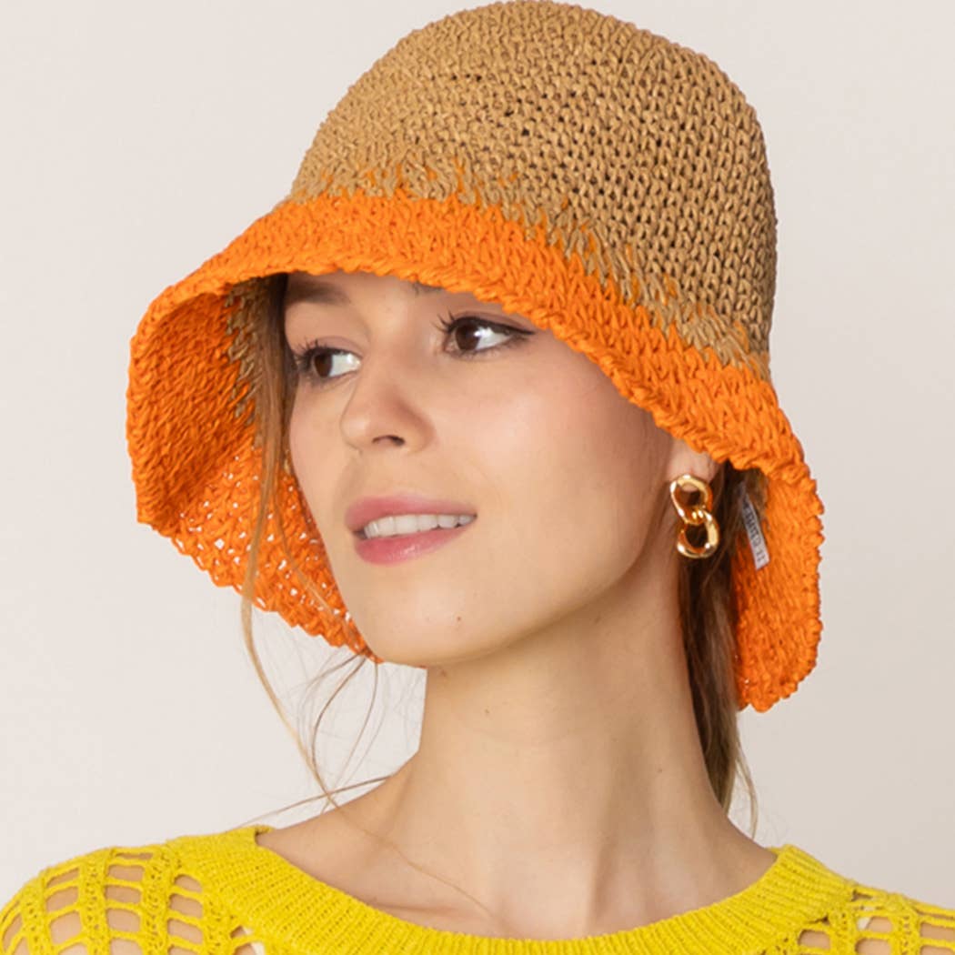 Fashion City - Wholesale Bucket Hat - Women's - Two Tone Color Block Straw Bucket Hat7