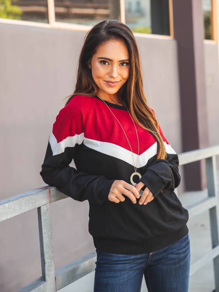 Chevron Colorblock Phoenix Pullover Top for wholesale by Tickled Teal