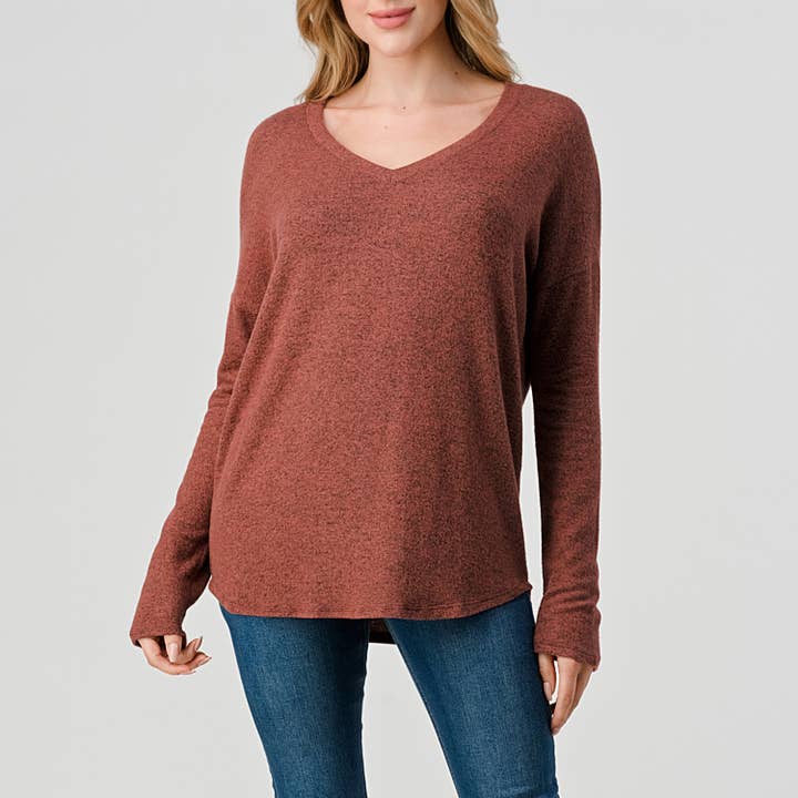 Heimious – Engroshandel Strikket top - Dame – Langærmet V-hals børstet strik top, 273855