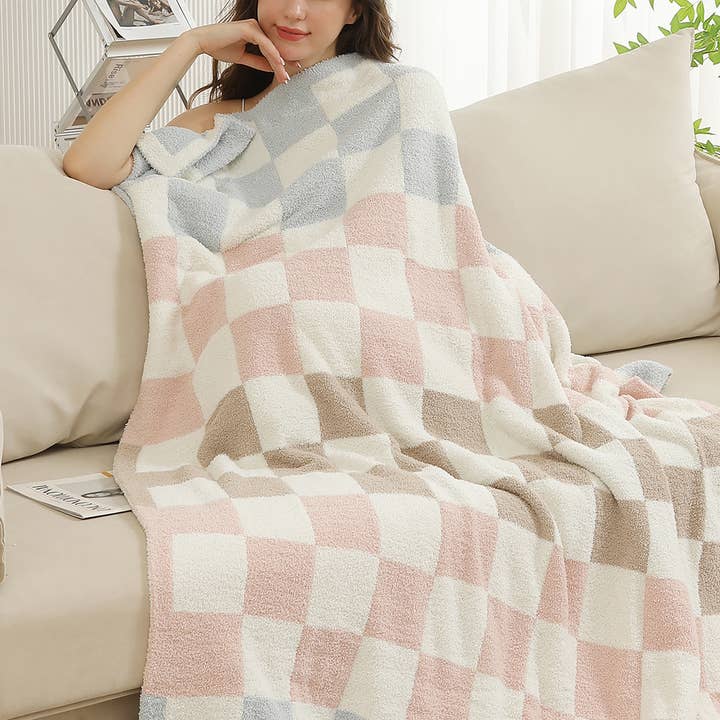 Fashion City - Wholesale Throw Blanket - Multicolor Checkered Reversible Throw Blanket4