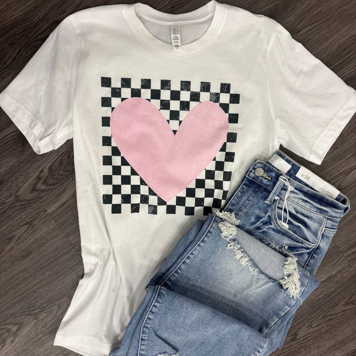 Checker Heart Tee for wholesale by West Anna Designs