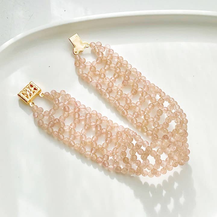 Pulseira de punho de contas de quartzo morango por atacado de Ninaouity