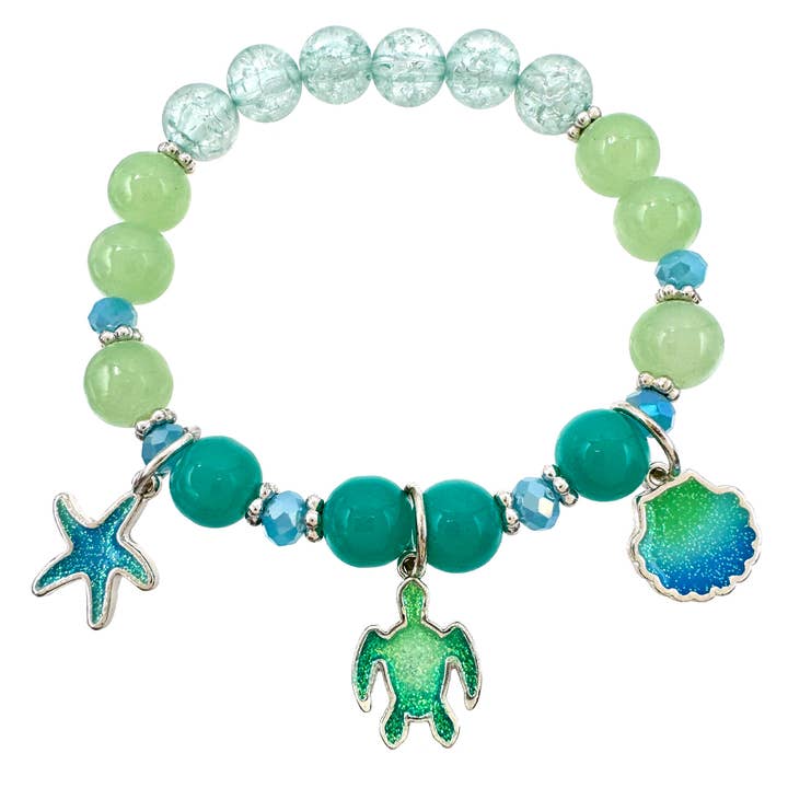 Pulseira Turtle Seashell Starfish Ocean Green Glass por atacado de Lunar Deer
