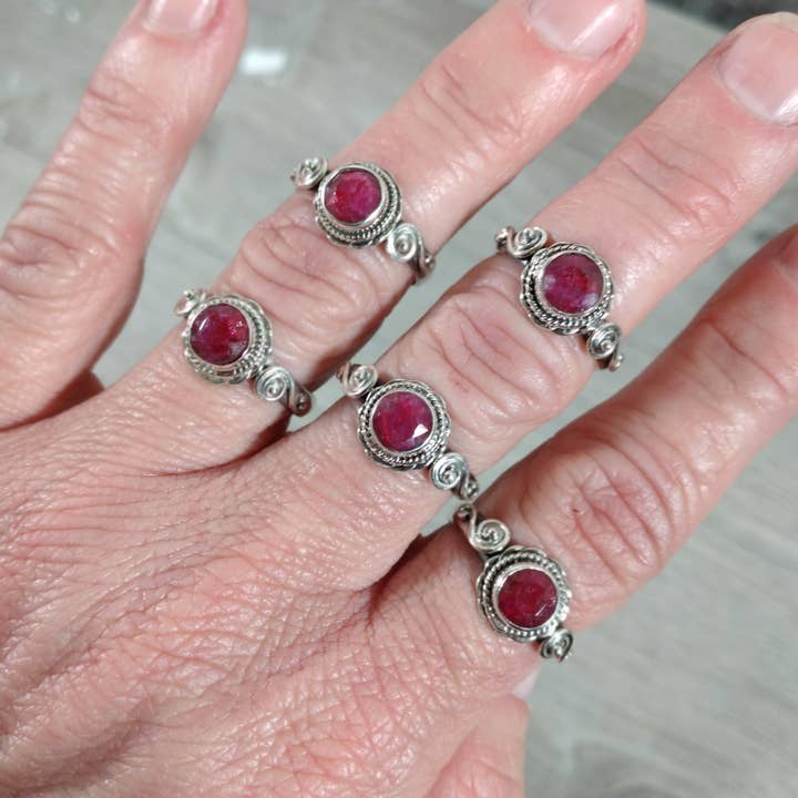 Keystone Crystals - Wholesale Single Stone/Solitaire Ring - Gemstone Sterling Silver Ring Hippie Style with Round Stone