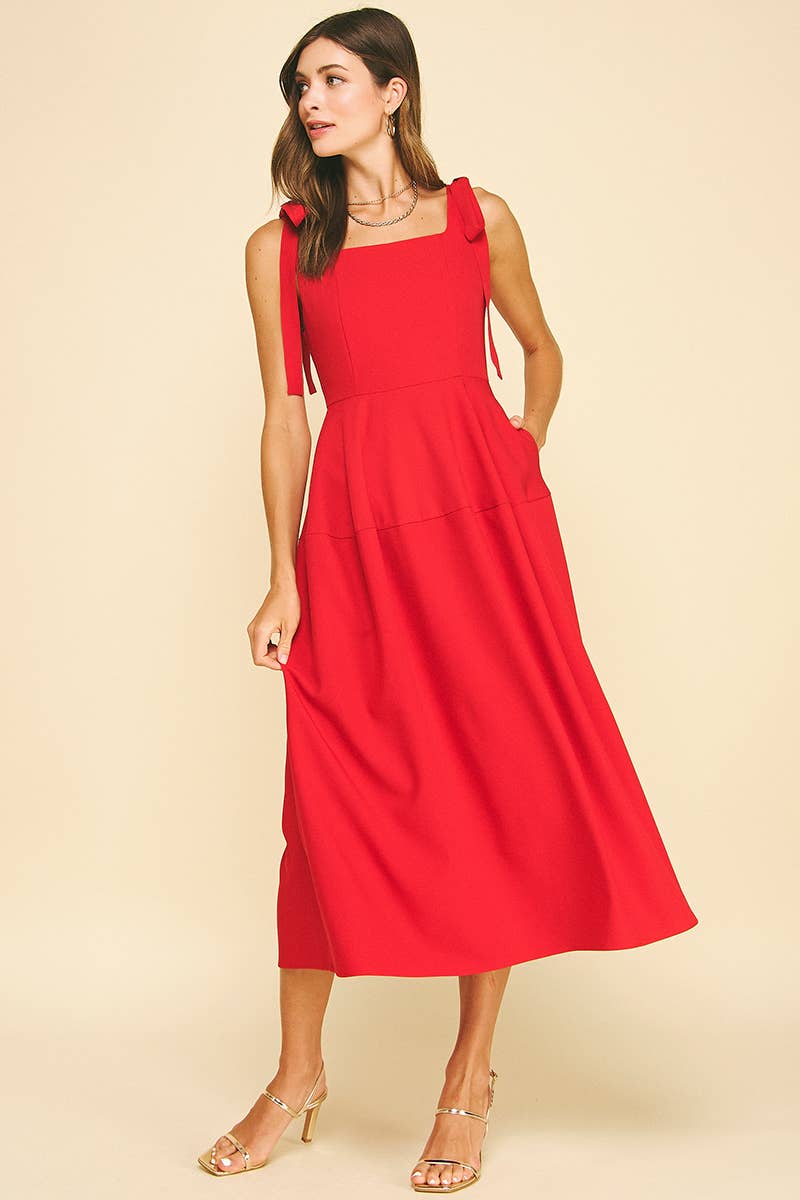 PINCH - Wholesale Dress - Women's - RIBBON DETAILED SLEEVE MIDI DRESS - 6523D1