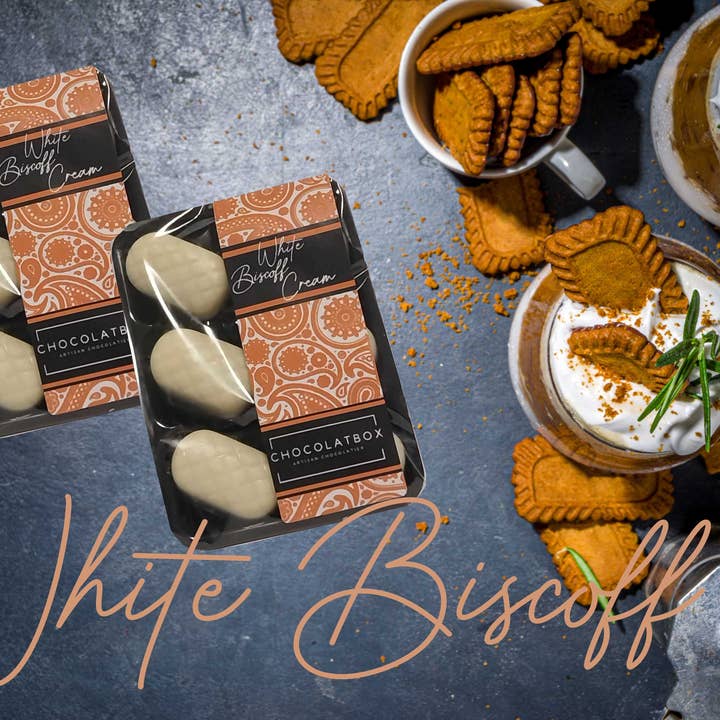 White Belgian Chocolate Filled With Creamy Biscoff Ganache for wholesale by ChocolatBox