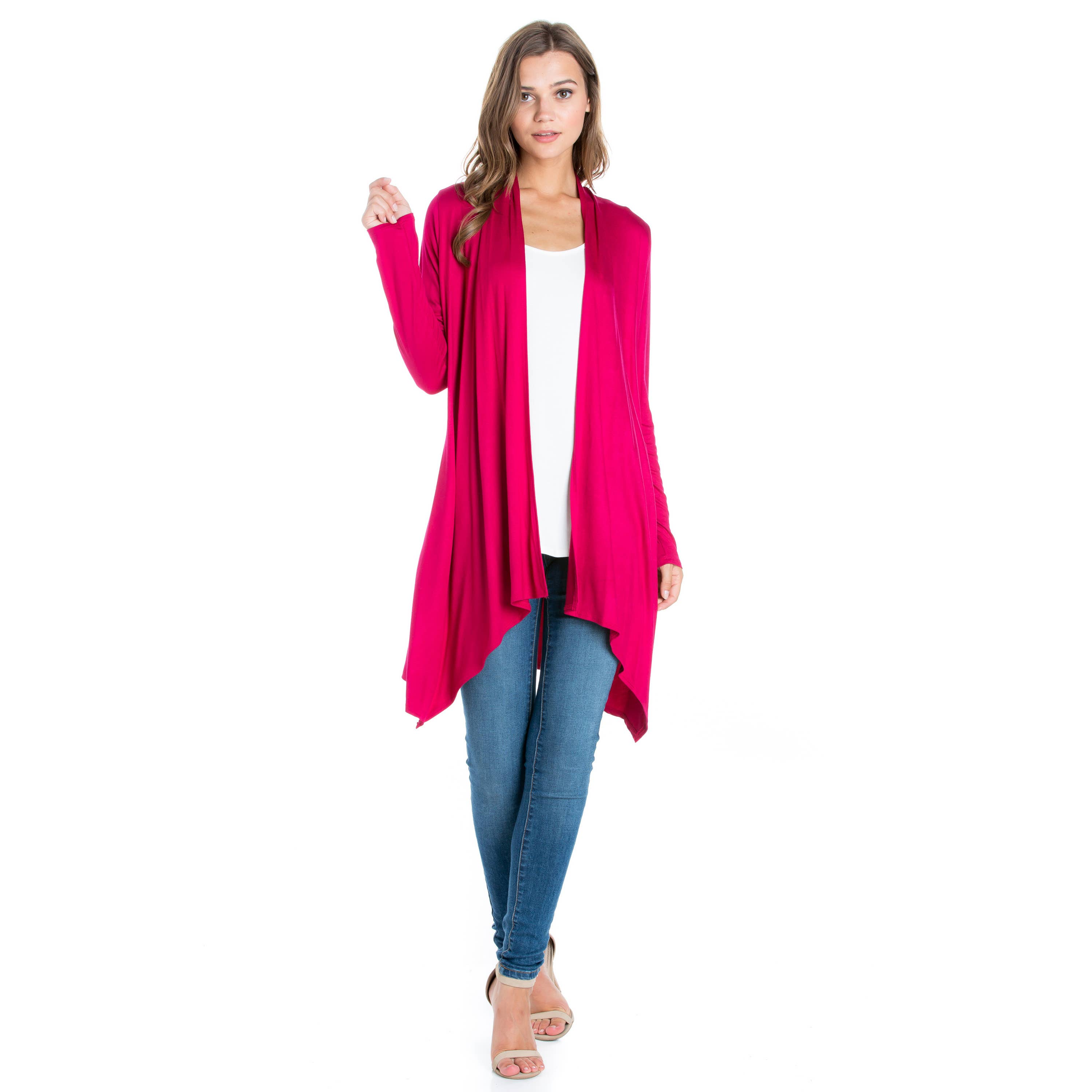 Azules Clothing – Großhandel Strickjacke – Damen – AJK-3006RS Langärmeliger Cardigan mit offenem Vorderteil und Wasserfallausschnitt17