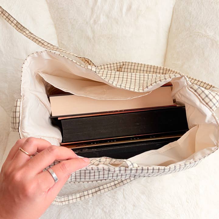 The Bean Workshop - Wholesale Tote Bag - Women's - Large Gingham Book Bag with Multiple Pockets2