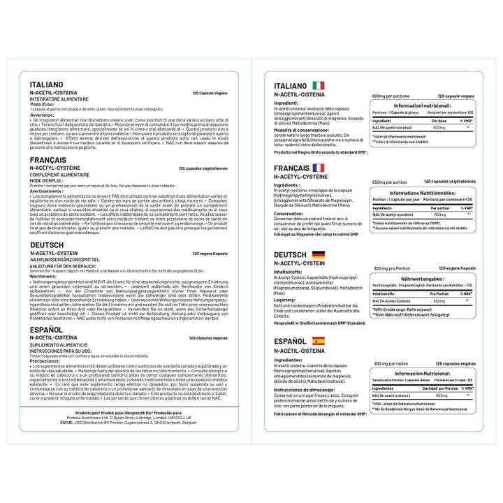 Prowise Healthcare - Wholesale Oral supplement/vitamin - NAC N-Acetyl- Cysteine 600mg 120 Capsules - UK Manufactured2