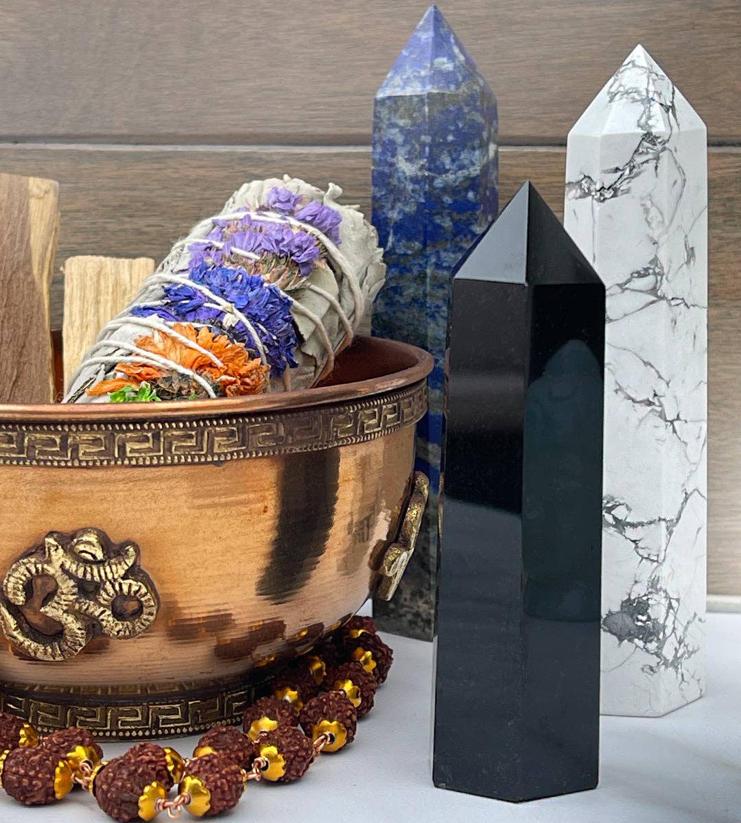 The Deva Shop - Wholesale Spiritual Stone/Crystal - Howlite Healing Tower- Beautifully Polished and Carved-2 Sizes to Choose3