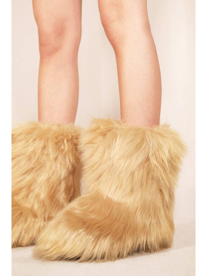 MALAYA PLATFORM FLUFFY FAUX FUR ANKLE BOOTS IN BEIGE for wholesale on Faire