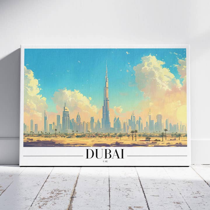 Sunlit Skyline of Dubai - Framed Canvas Wall Art Print for wholesale by House Prints