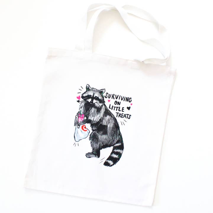 Amy Hartelust Art and Illustration – wholesale Tote bag – Unisex – Little Treat Raccoon Tote Bag