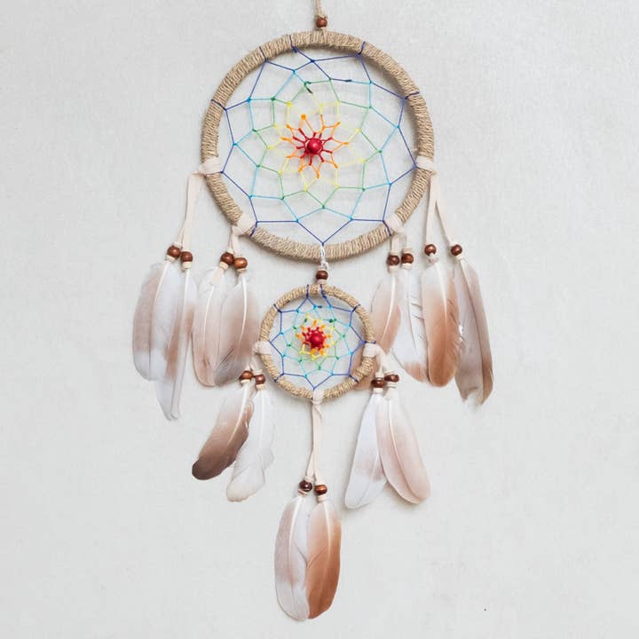 Bali Harvest – Cata-sonhos por atacado – Wall Hanging Dreamcatcher Dreamcatcher (Bege da Web Dupla)