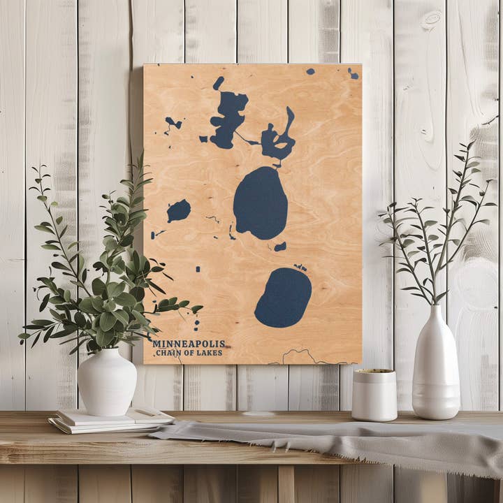 Minneapolis Chain of Lakes Minnesota Custom Lake Map for wholesale by Benoit's Design Co.