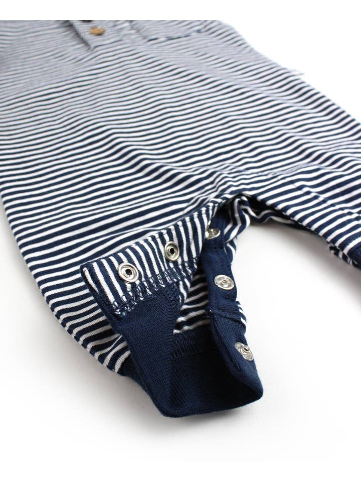 Blue Baby Tiny Navy Stripe Knit Henley Pocket Romper
for wholesale on Faire